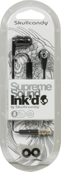 EARBUDS INKD MIC SKULL BLACK