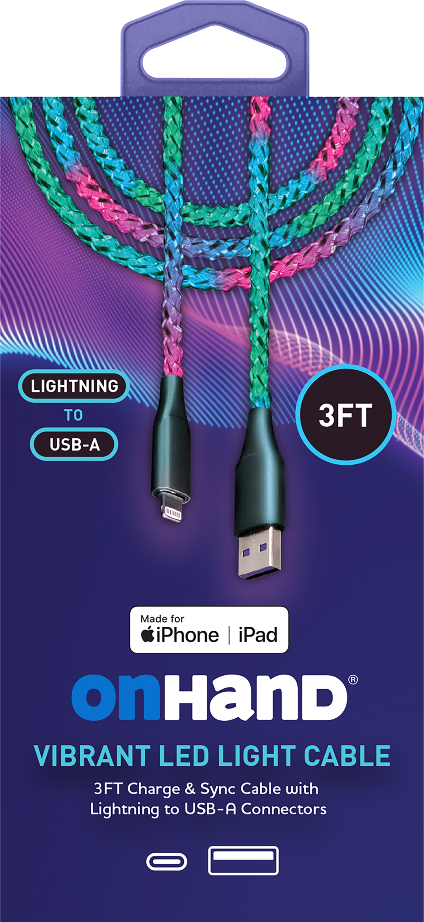 OnHand Vibrant LED Light Charge & Sync Cable, - ONLINE ONLY