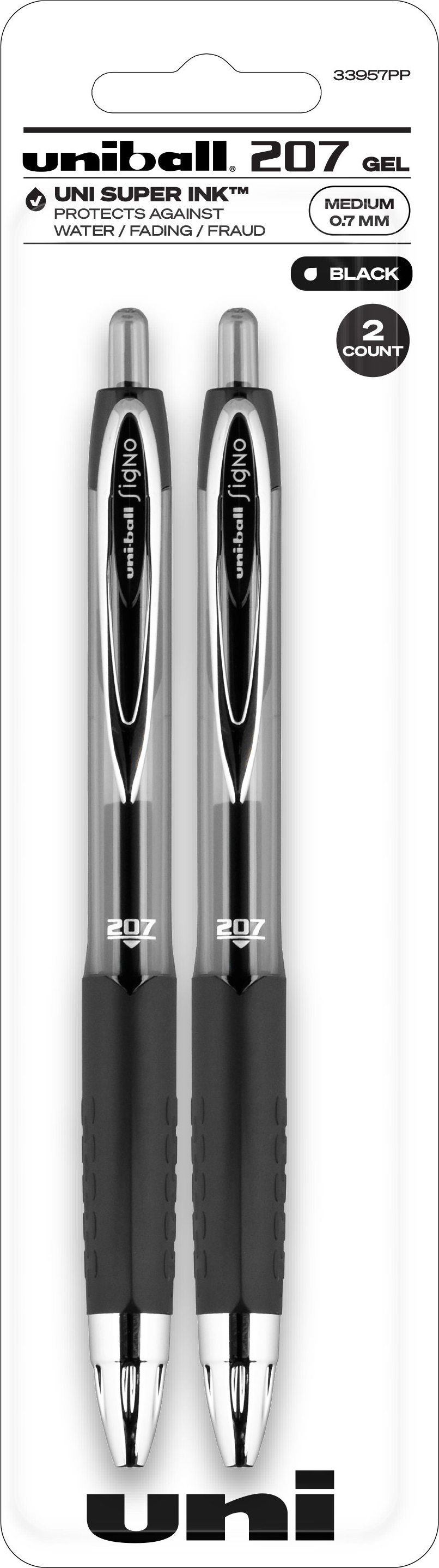 GEL PEN 2PK BLK UNIBALL RETRAC