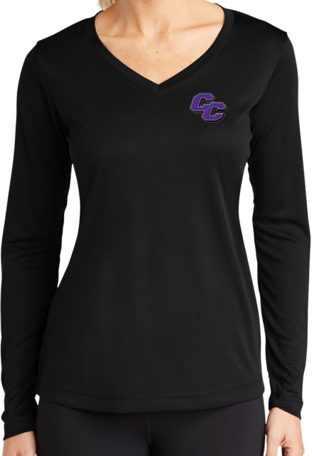Curry College Womens Performance Long Sleeve V Neck Shirt Curry College Primary Athletic Mark - ONLINE ONLY