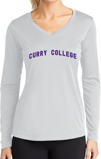 Curry College Womens Performance Long Sleeve V Neck Shirt Curry College Arched Design - ONLINE ONLY