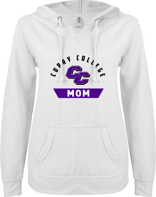 Curry College ENZA Womens V Notch Raw Edge Fleece Hoodie Curry College Mom - ONLINE ONLY