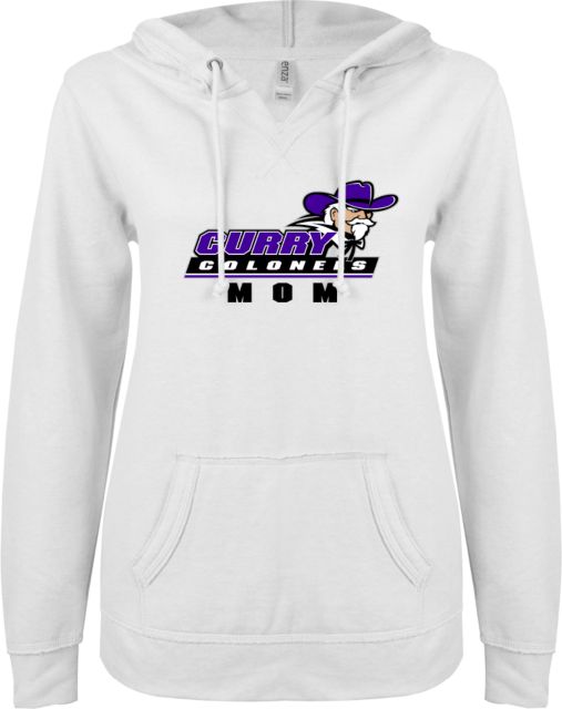 Curry College ENZA Ladies V Notch Raw Edge Fleece Hoodie Mom - ONLINE ONLY