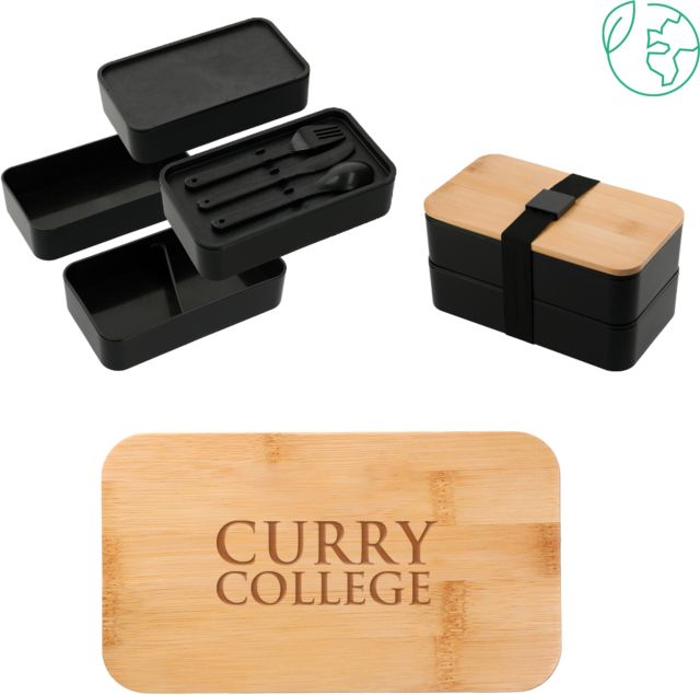 Curry College Stackable Bamboo Fiber Bento Box Curry College Wordmark Stacked Engraved - ONLINE ONLY