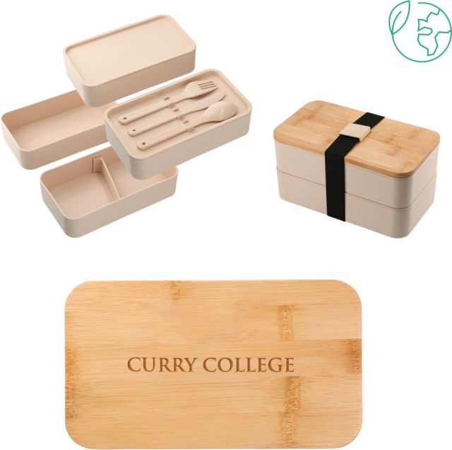Curry College Stackable Bamboo Fiber Beige Bento Box Curry College Wordmark Flat  Engraved - ONLINE ONLY