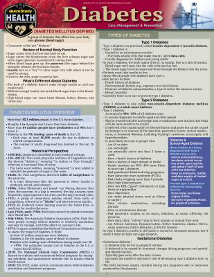 Diabetes - Care, Management & Prevention : A Quickstudy Laminated Reference Guide (Edition 3)