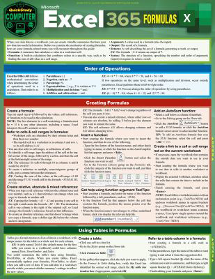 Microsoft Excel 365 Formulas : A Quickstudy Laminated Reference Guide, by Curtis Frye