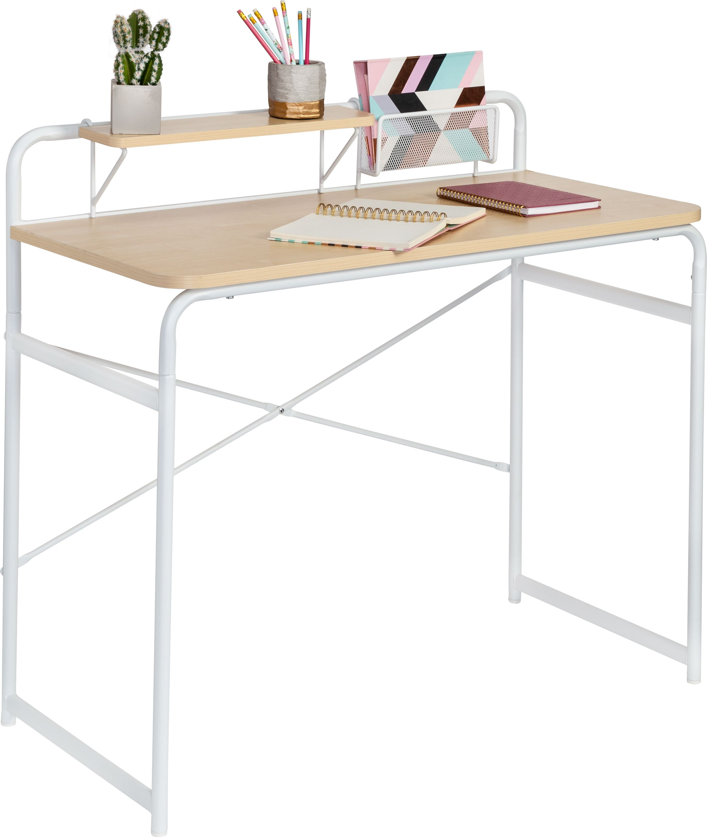 COMPUTER DESK W/SHF & BSKT WHT